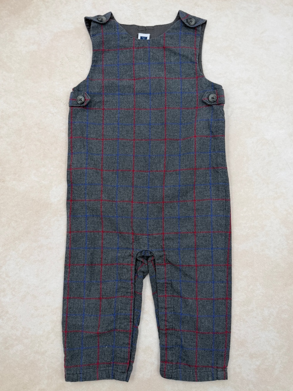 Janie and Jack Autumn Pup Gray Plaid Overalls